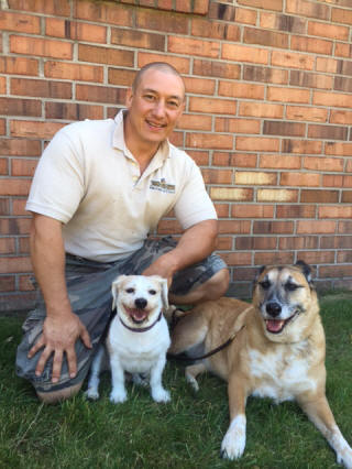 Owner, Russ Vacchetto with Foxy and Rufus